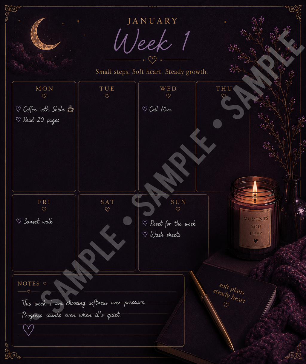Moments You Keep: Soft Days & Steady Nights — Weekly Calendar