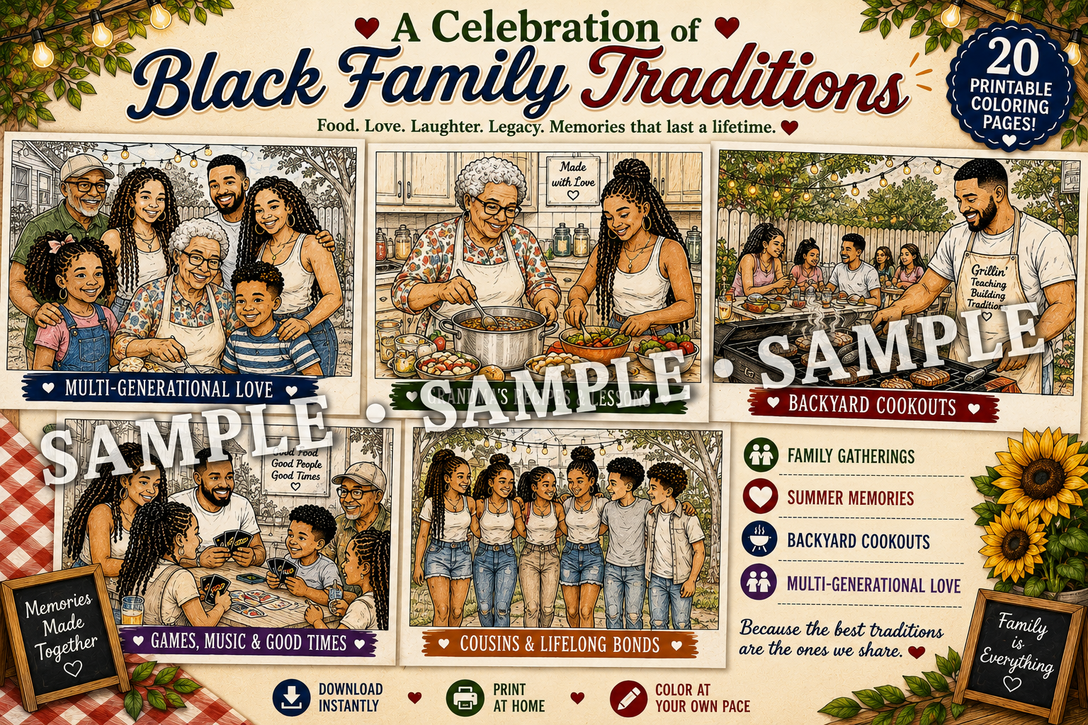 Summertime at Grandma's House: A Black Family Cookout Coloring Book