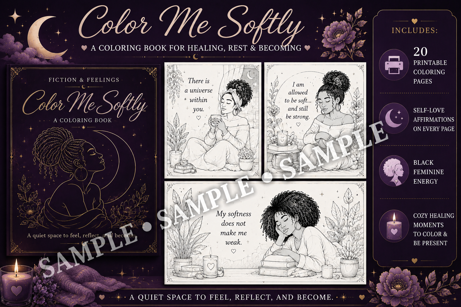 Color Me Softly — A Fiction & Feelings Coloring Book